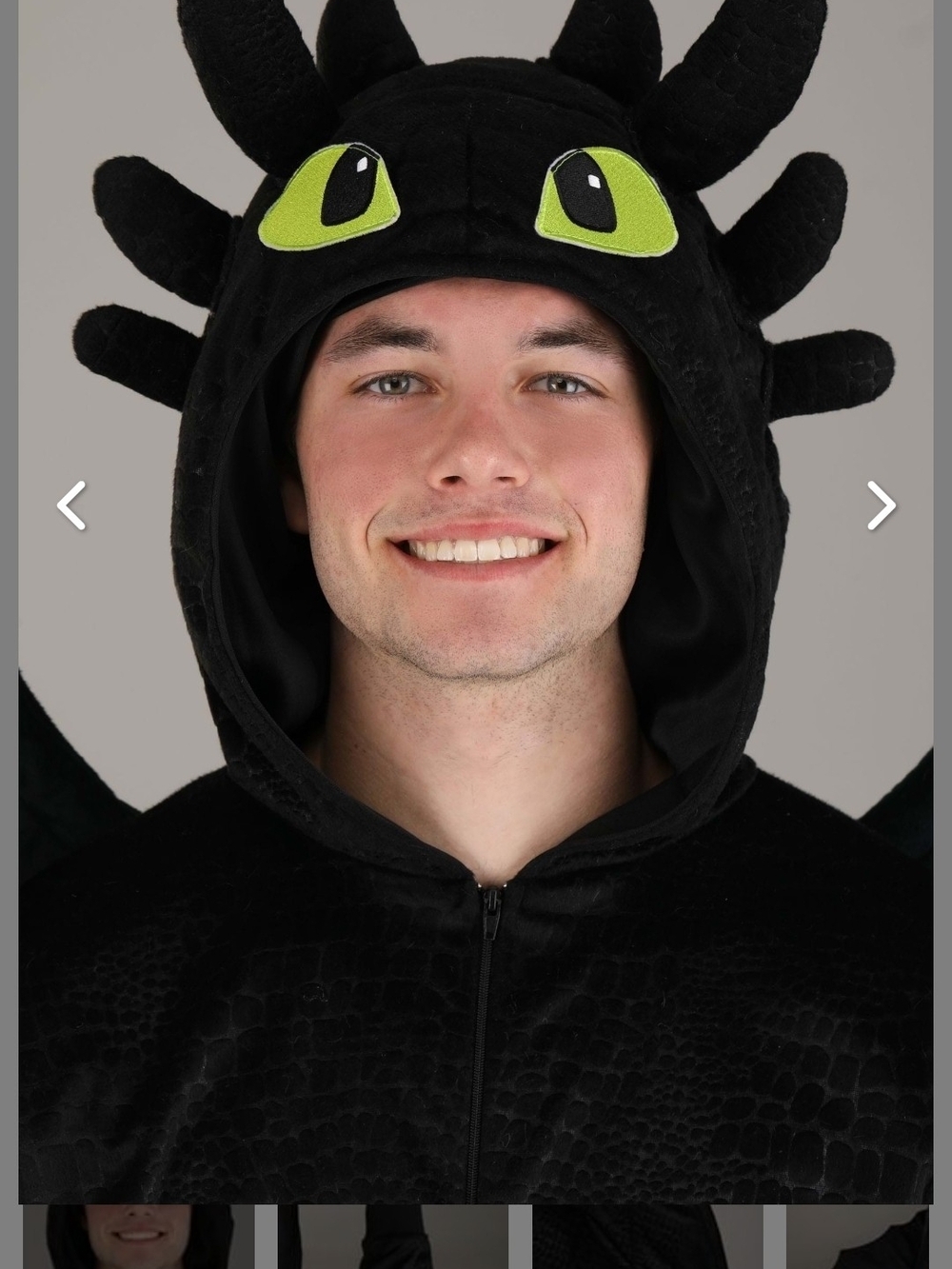 Dreamworks Black Toothless Dragon Costume with Green Eye Accents - Picture 3 of 5